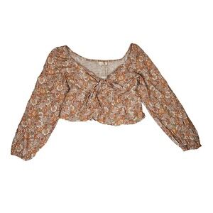 NWT Daisy & Delilah Womens Floral‎ Long Sleeve Tie Smocked Crop Top Size Medium